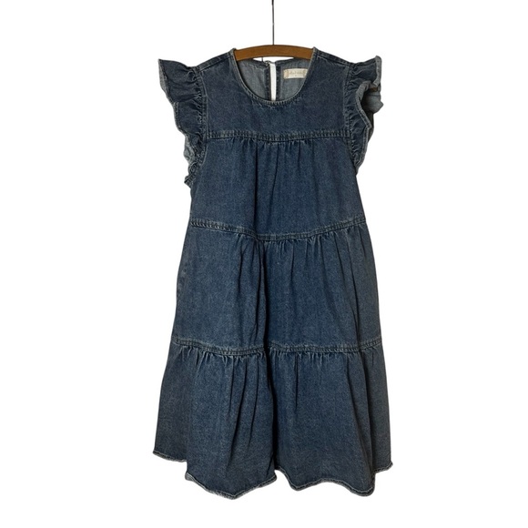 Altar'd State Dresses & Skirts - Altar'd State Blue Ruffle Sleeve Keyhole Medium Dark Wash Jean Denim Dress Small